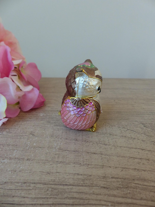 Pilulier Boite à Bijoux Miniature Boite à Secrets Articulée Chouette Hibou en Métal Emaillé avec Strass Vintage, Hibou Porte Bonheur Déco