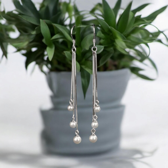 PAIRE DE BOUCLES D'OREILLES PENDANTES EN ARGENT STERLING 925
