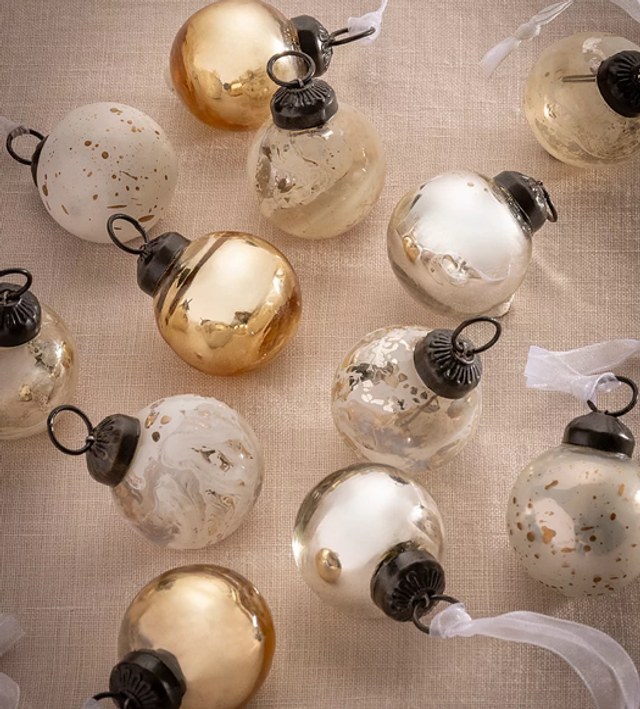 Gold Mini Marble Glass Baubles - Set of 24