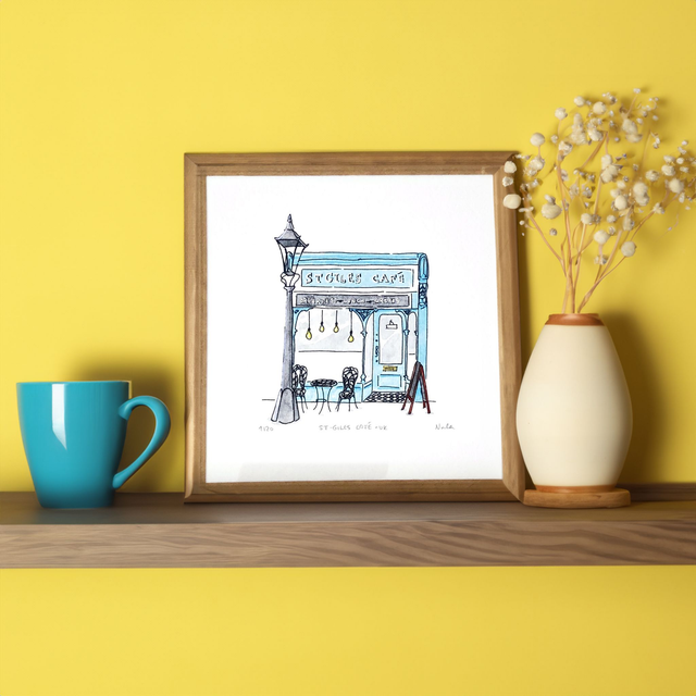 Saint Giles Café Art Print – Oxford Coffee Shop Wall Art – UK Travel Decor – Gift for Coffee Lovers