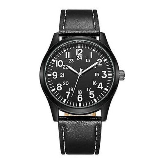 Montre à Quartz de Style pilote avec chiffres arabes, bracelet cuir noir