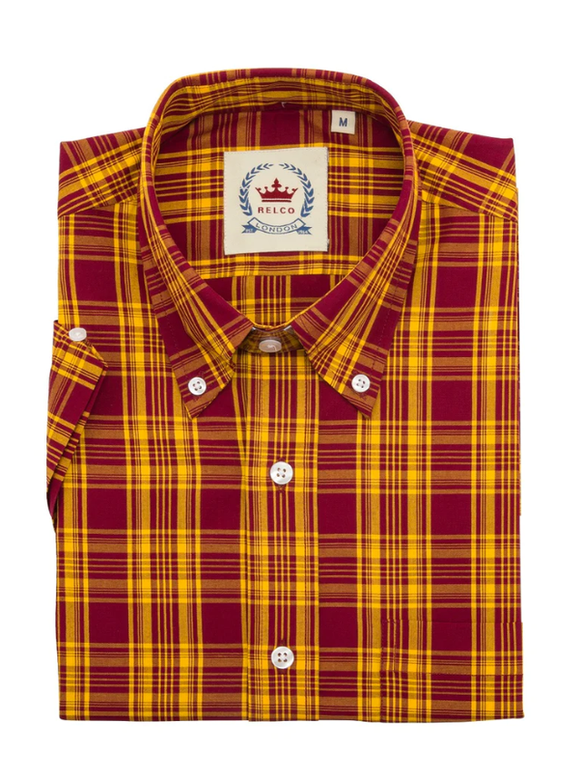  Relco London Burgundy &amp; Mustard Check Shirt- CK-51 - UP TO 5XL