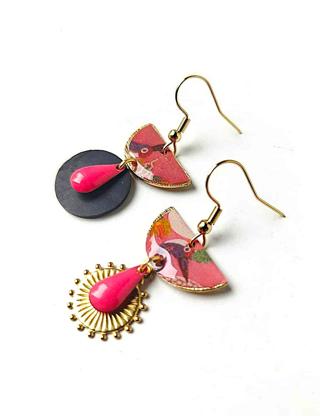 Boucles d'oreilles Asymétriques Upcyclées en Chambre à Air et Papier Recyclés - Crues asiatiques