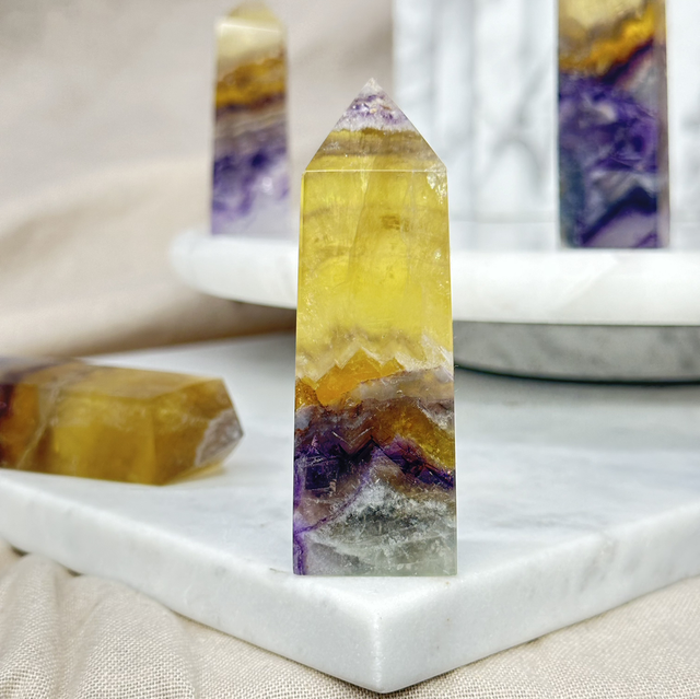 Yellow + Purple Fluorite Tower (High Quality) #1