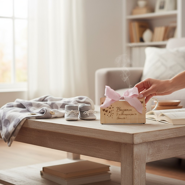 Carte cadeau enveloppe surprise annonce grossesse Biberon, en bois gravé