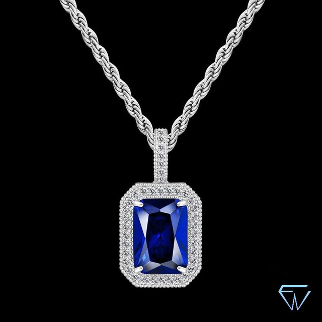 Collier Pendentif Saphir En Diamant Plaqué-or 18k 