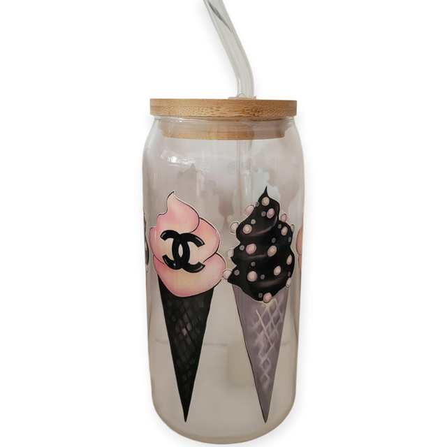 Gourde avec paille en verre Chanel glace 