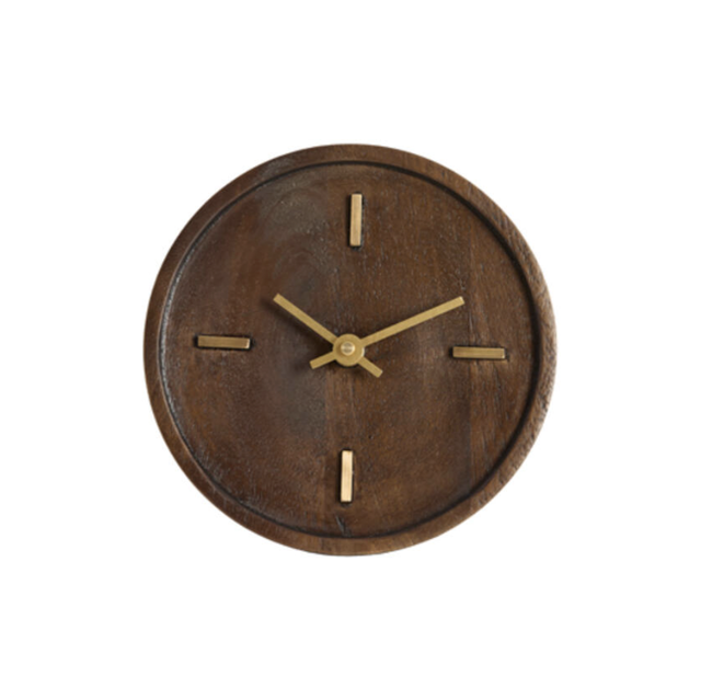 VETI mango wood clock, brown and gold