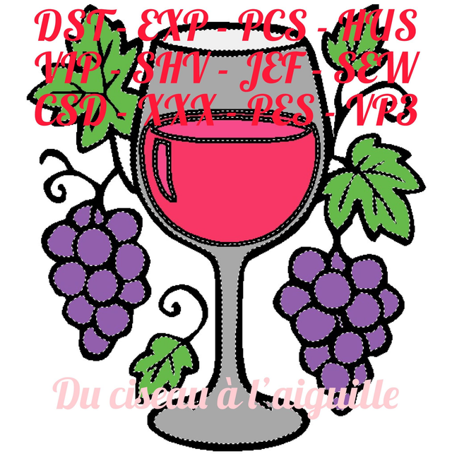 fichier broderie verre de vin - 2 Tailles / 12 Formats