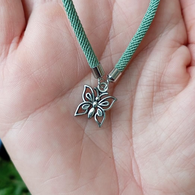 Kids Green Drawstring Bracelet With A Butterfly Charm