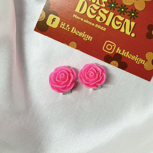 Pink Rose Clip-On Earrings
