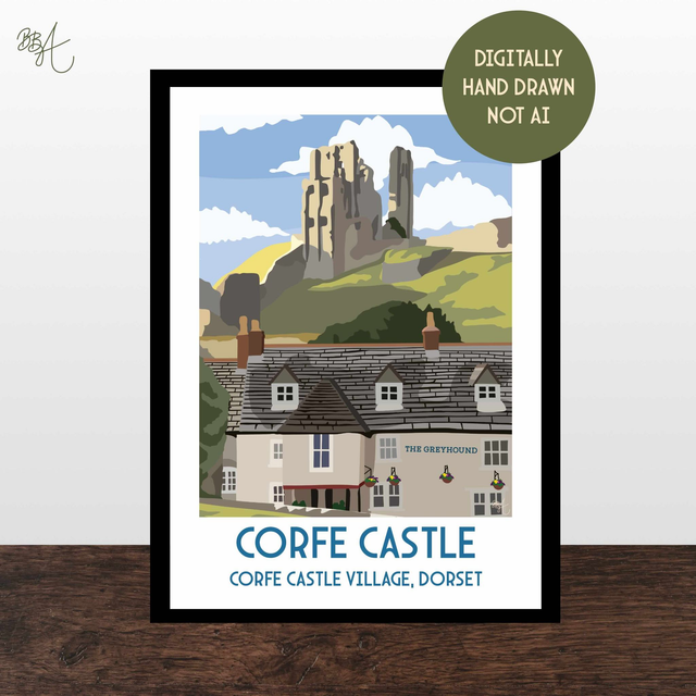 Corfe Castle, Travel Poster Print - Vintage Style Dorset Wall Art
