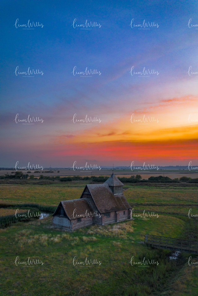 Fairfield Church Sunset Drone Print