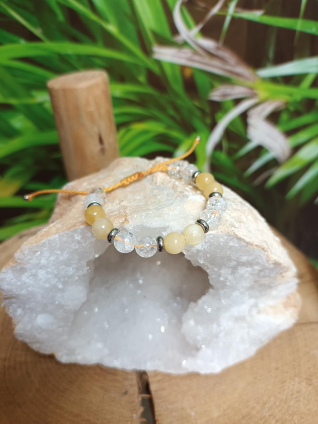 Bracelet en calcite orange et cristal de roche