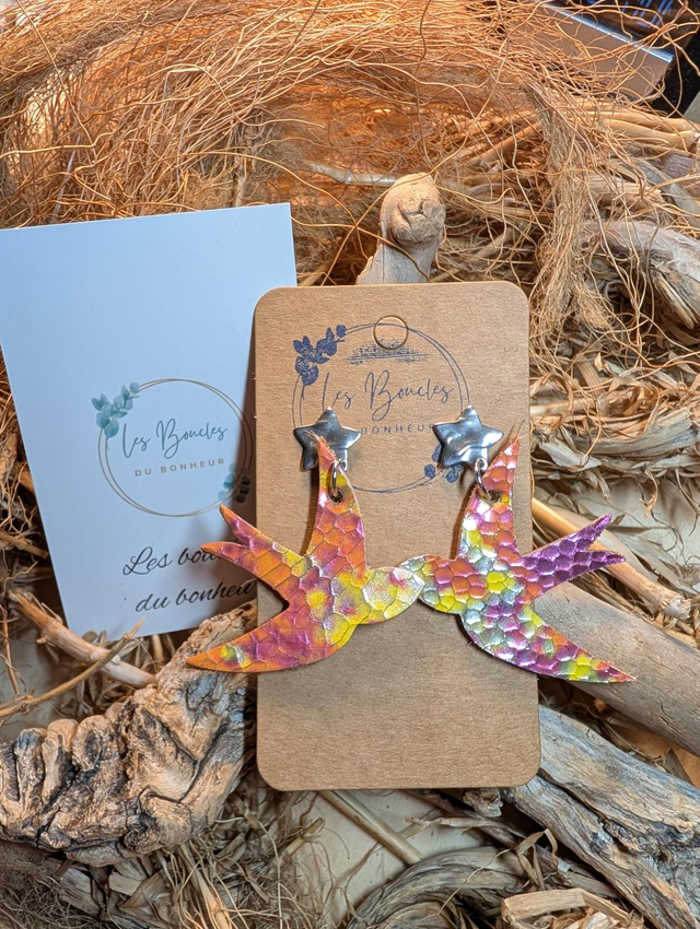 Boucles d'oreilles Hirondelle jaune orangé h010