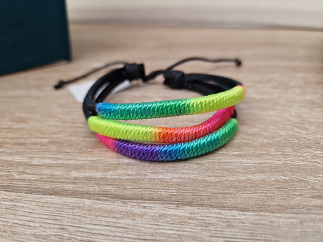Bracelet Cuir Noir Coton Multicolore
