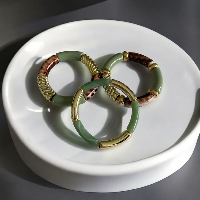 Bracelets acryliques léopard vert sauge