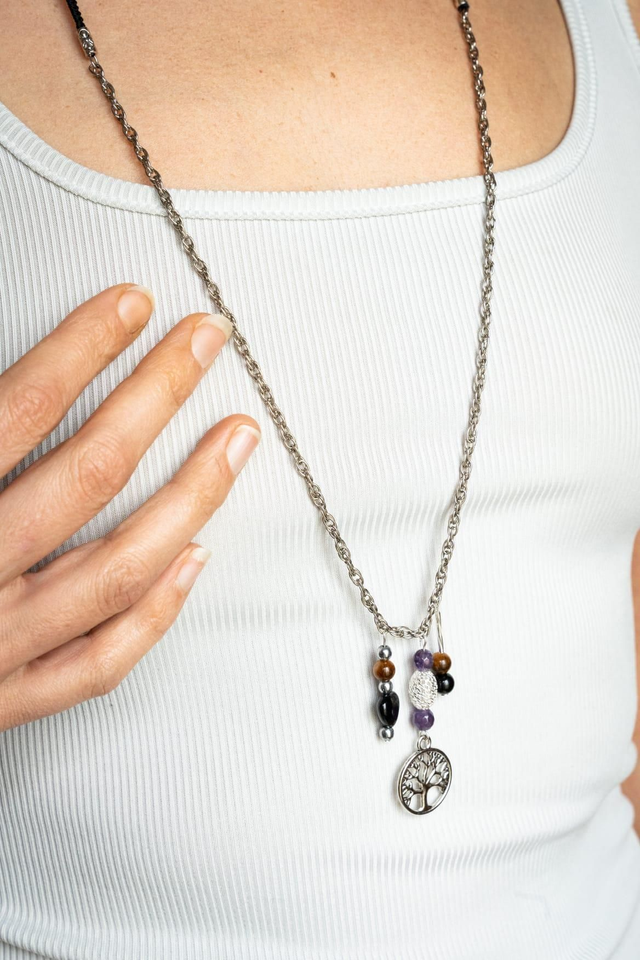 Collier long bohème argenté