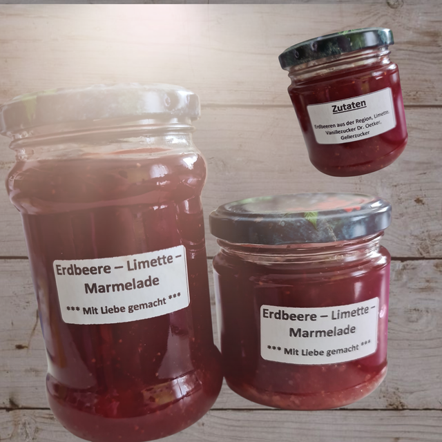 Selbstgemachte Erdbeer - Limetten - Marmelade ab