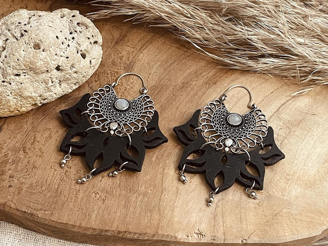 Boucles d’oreille YLENA noires pierre 