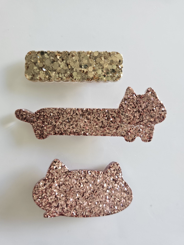 TRIO BARRETTES OR &amp; VIEUX ROSE