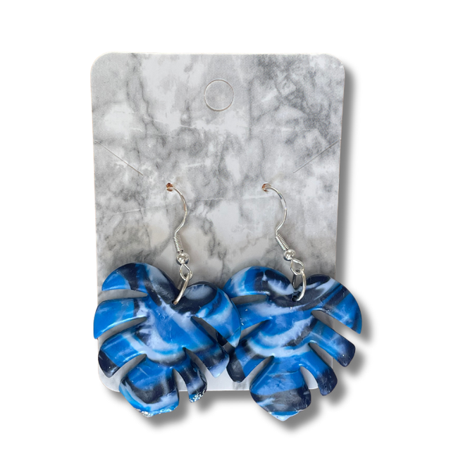 Blue marble leaf earrings