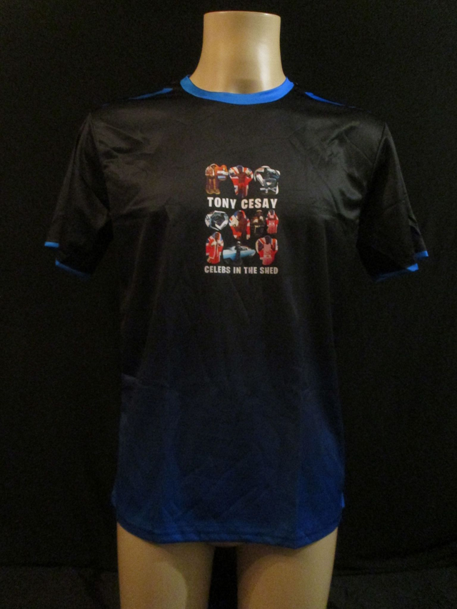 Tony Cesay ABA Champion Boxer Picture T-Shirt (White Bubble Logo) ADULT 100% Polyester Crew Neck BLACK &amp; BLUE (Small) Top 