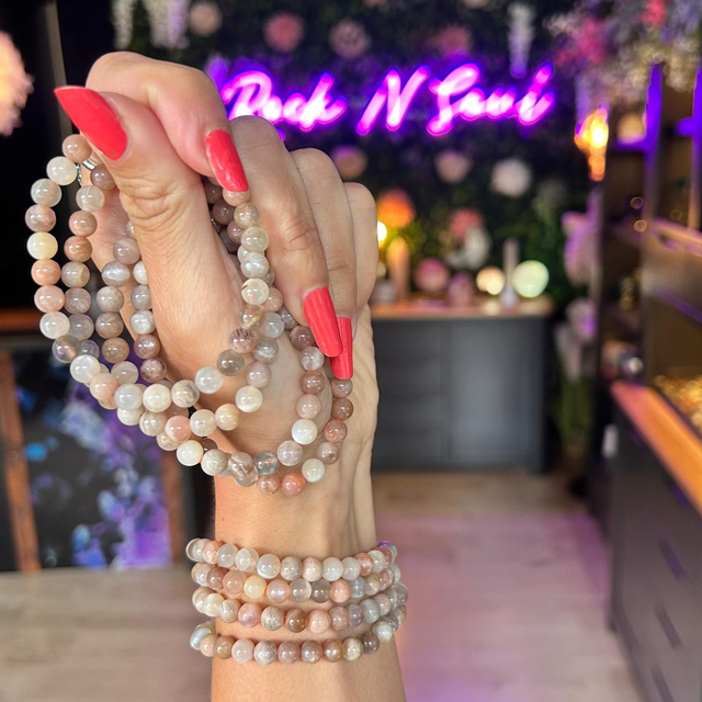 Peach Moonstone 6mm Beaded Bracelet