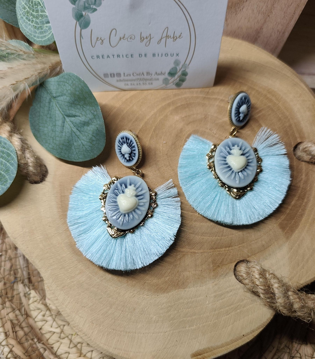 BO BOHEME COEUR EX VOTO BLEU/GOLD / POMPONS BLEU AZUR 0001325