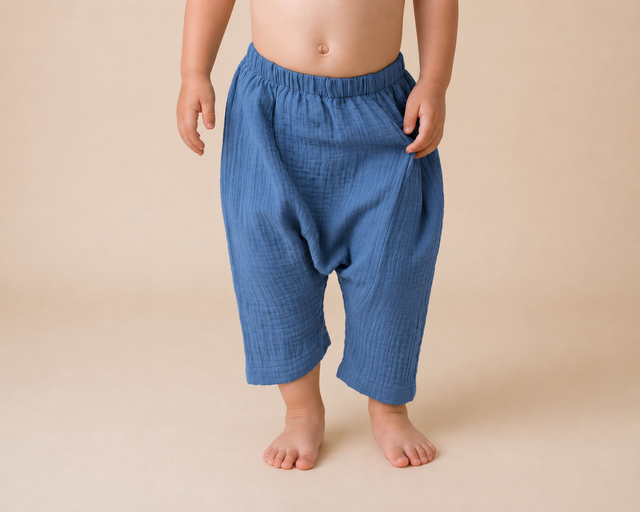 Pantalon Harem de Muselina Algodon Azul jean
