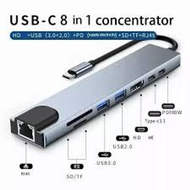HUB USB C, Adaptateur USB C 8 en 1 avec HDMI 4K, PD 100 W
