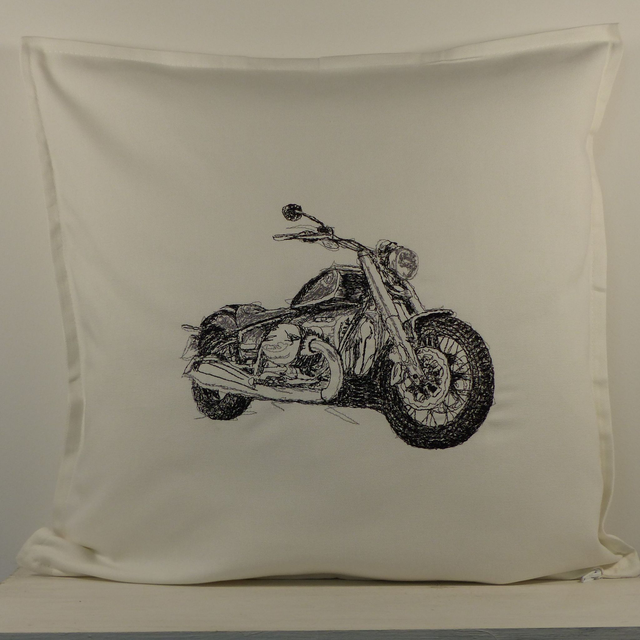 Kissenhülle weiß „Motorrad"