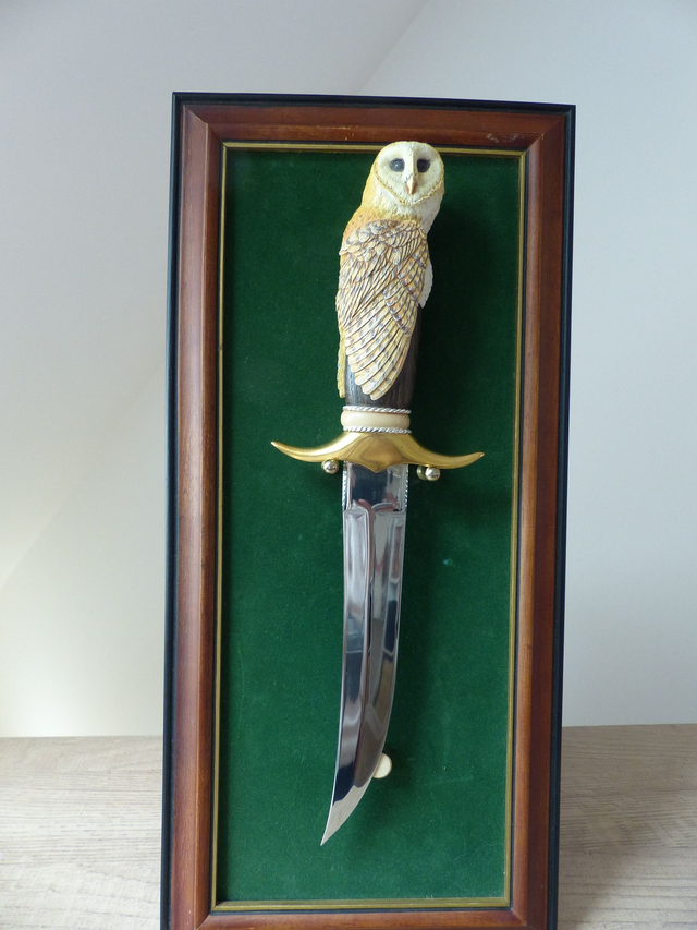 Dague Couteau Poignard de Chasse Collection Chouette Effraie Vintage fabriquée en Malaisie Art Animalier, Cadeau Chasseur, Décoration Murale