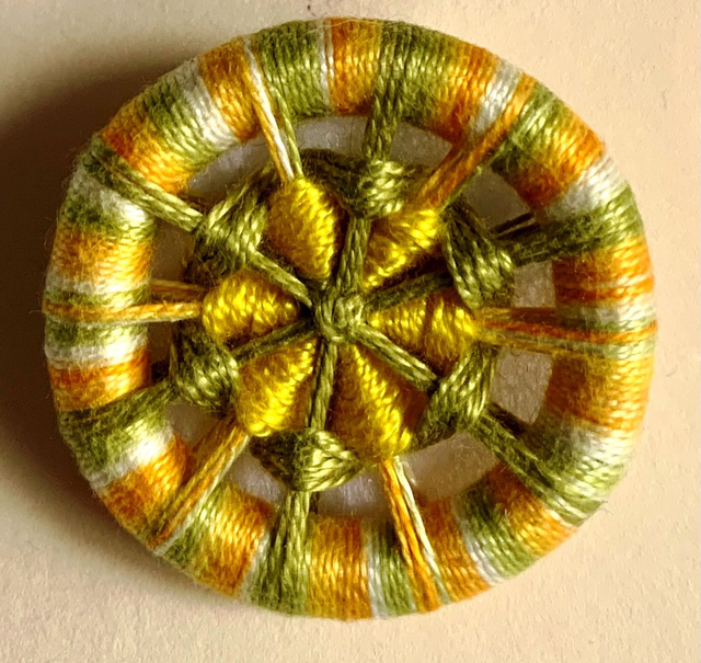 Dorset Button Brooch, Yellow and Green Flower