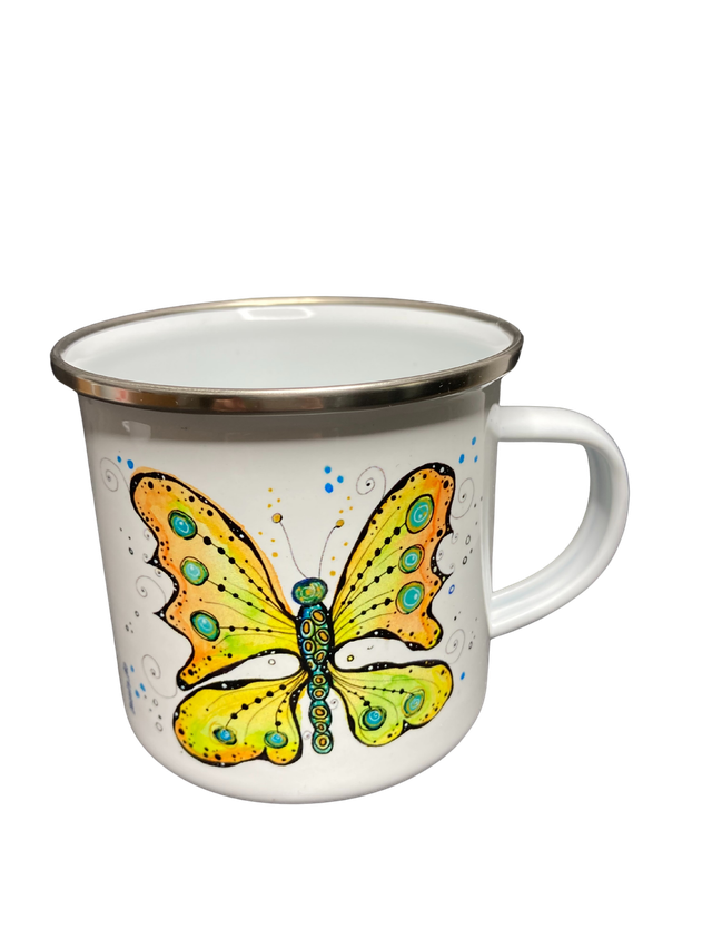 Emailletasse "gelber Schmetterling"