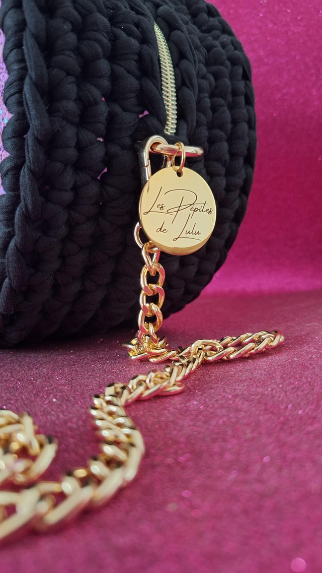 Sac en Résine Rond Paillettes Rose Girly, crochet noir