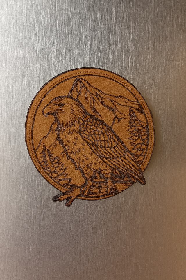 🧲 Magnet en Bois Gravé - motif aigle - 4 cm – Unique &amp; Personnalisé
