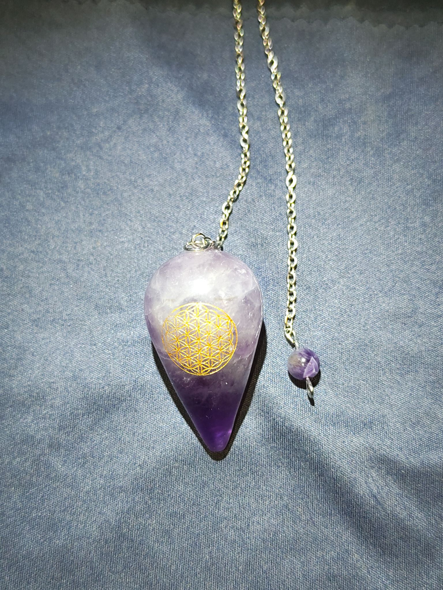 Pendule goutte améthyste et fleur de vie