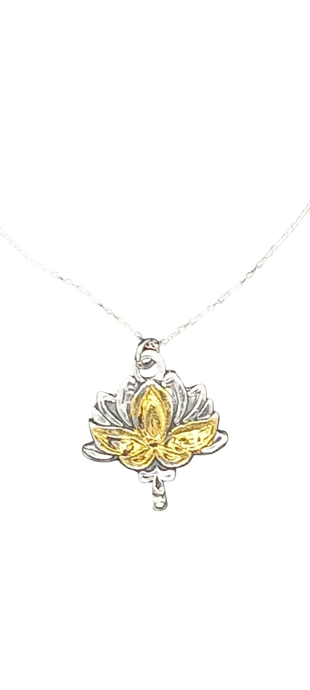 Silver Lotus pendant with 24K gold accent