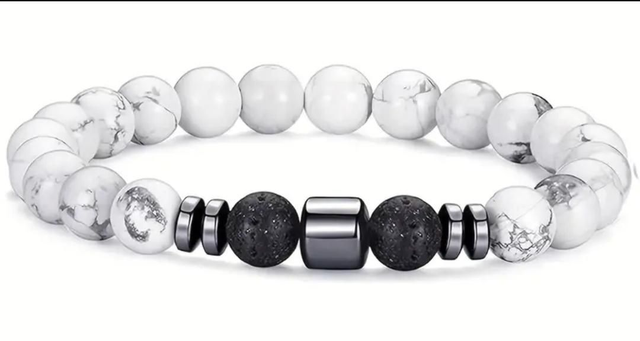 Bracelet en Howlite et Onyx noir - 8mm