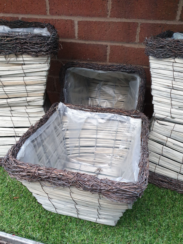 Square Wicker Rattan Patio Planter - Grey