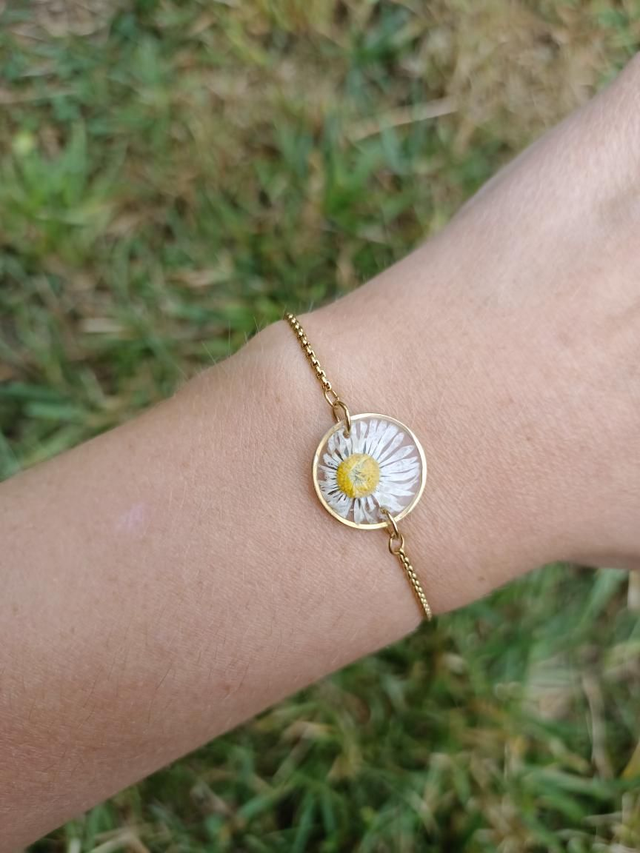 Modèle unique - Bracelet Fleur séchée - Pâquerette