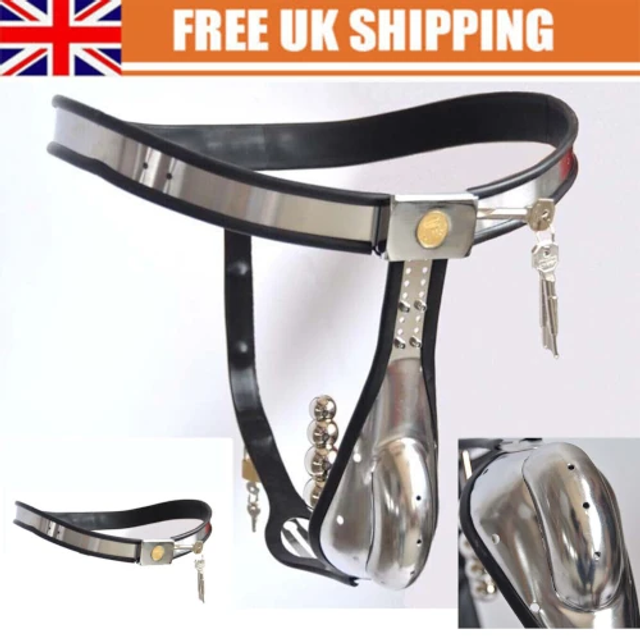 Male Stainless Steel Chastity Belt Device with Cage Plug Adjustable Bondage BDSM