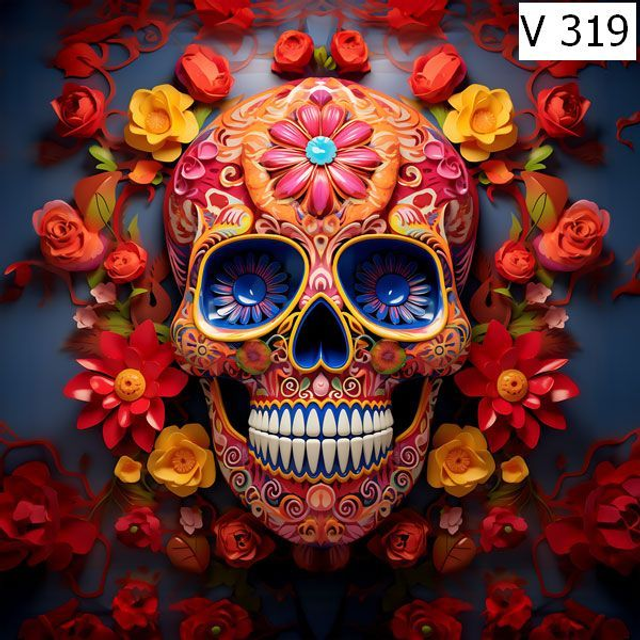 Panneau tête de mort en Velours  - 40x40cm 