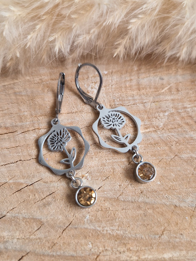 Boucles d'oreilles "Fleur de Naissance" – Novembre : Chrysanthème
