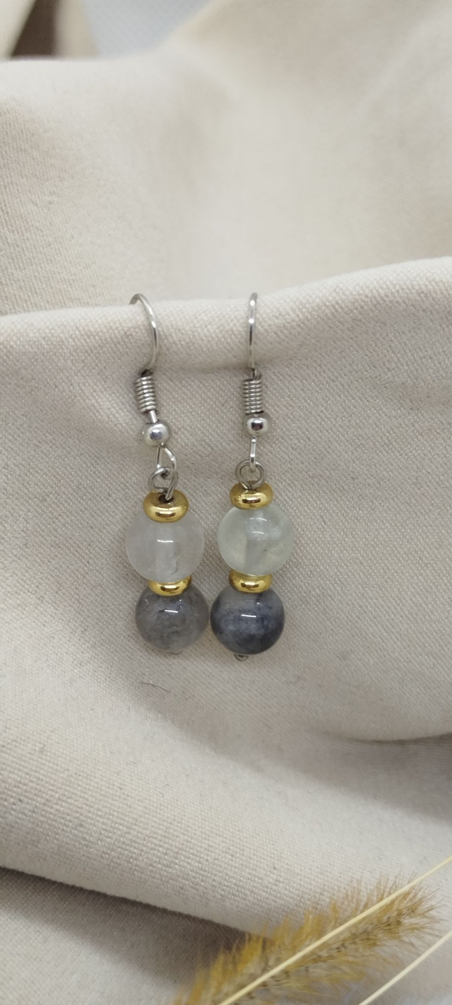 Boucles d'oreilles en pierres naturelles 8 mm (agate du Botswana, fluorite)