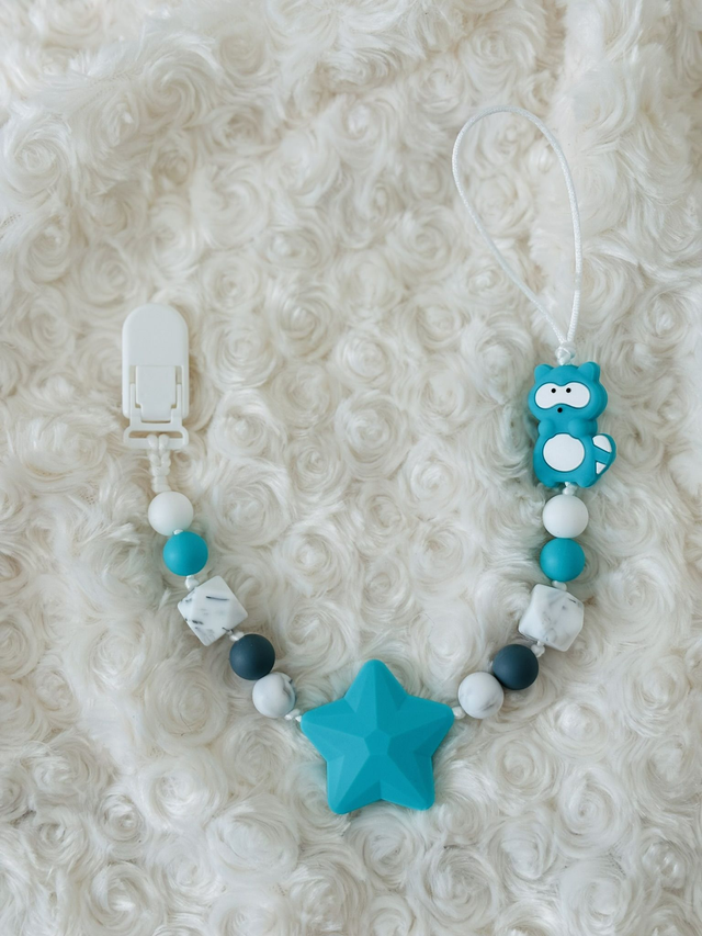 Attache tetine Castor Vert-Bleu