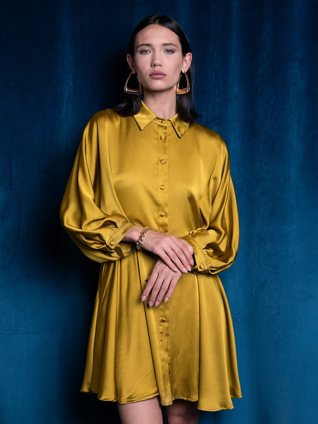 B97486I9 - BERNA Abito con pieghe chemisier mini Colletto italiano effetto pieghe morbide d