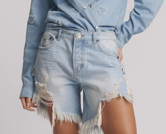 One Teaspoon Pale Blue Frankie’s Frayed Denim Shorts