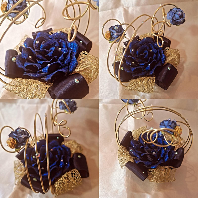 Porte alliances fil alu et rose en satin